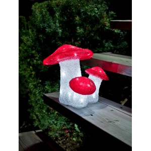 LED-Fliegenpilze, 3er-Set für Außen, Acryl, kaltweiß, dimmbar.