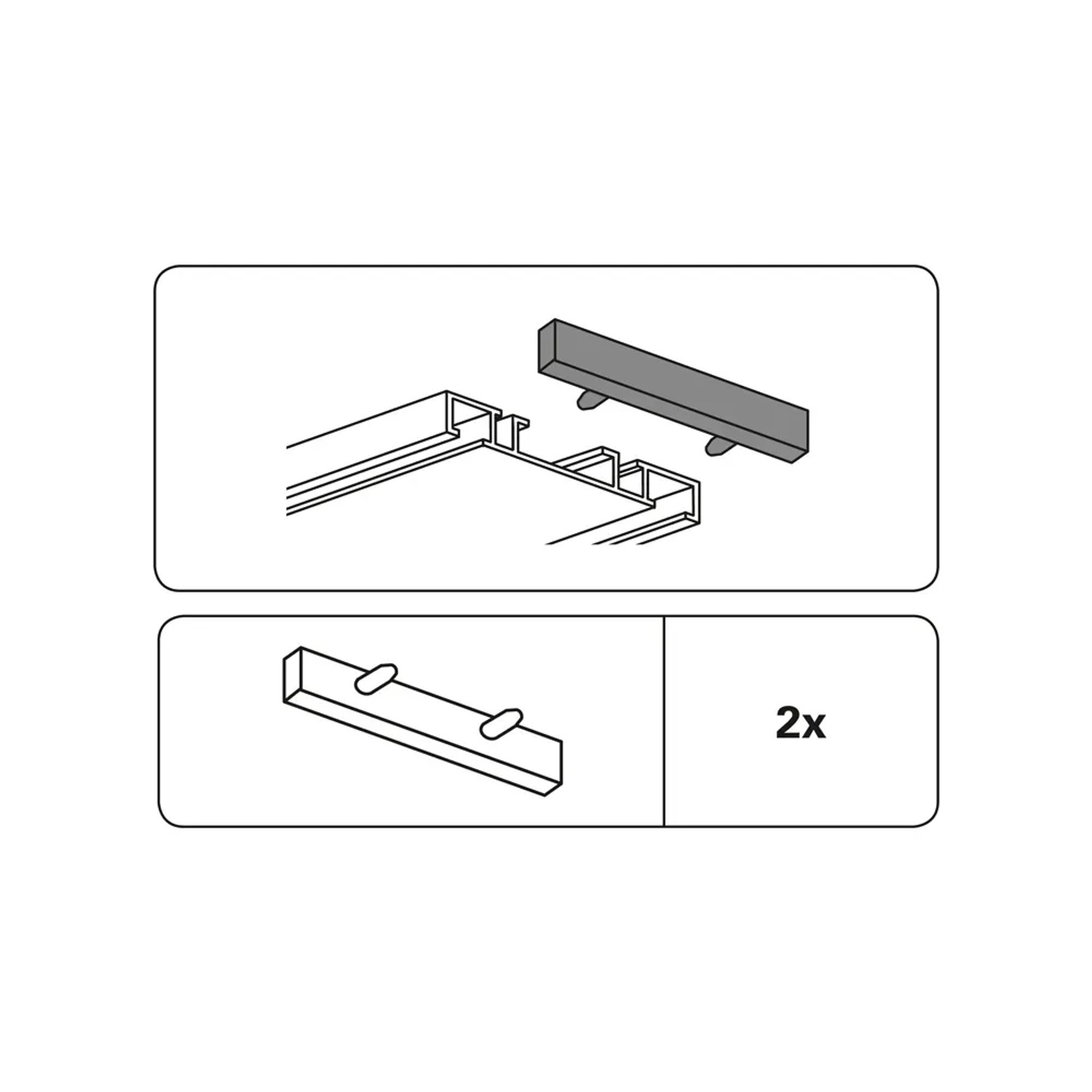 2 weiße Endstücke für 2-läufige Gardinia Aluminium-Vorhangschiene.