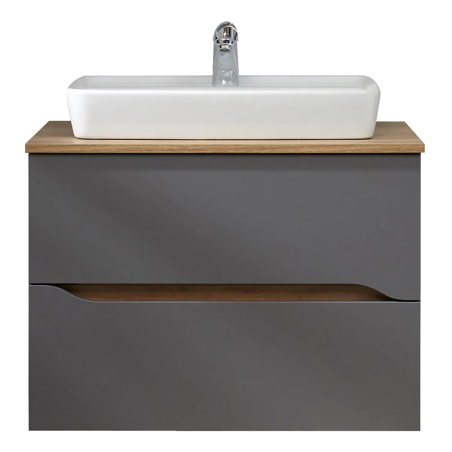 Pelipal Waschbeckenunterschrank Quickset 357, Quarzgrau Matt Touch, 72 cm mit Waschbecken.