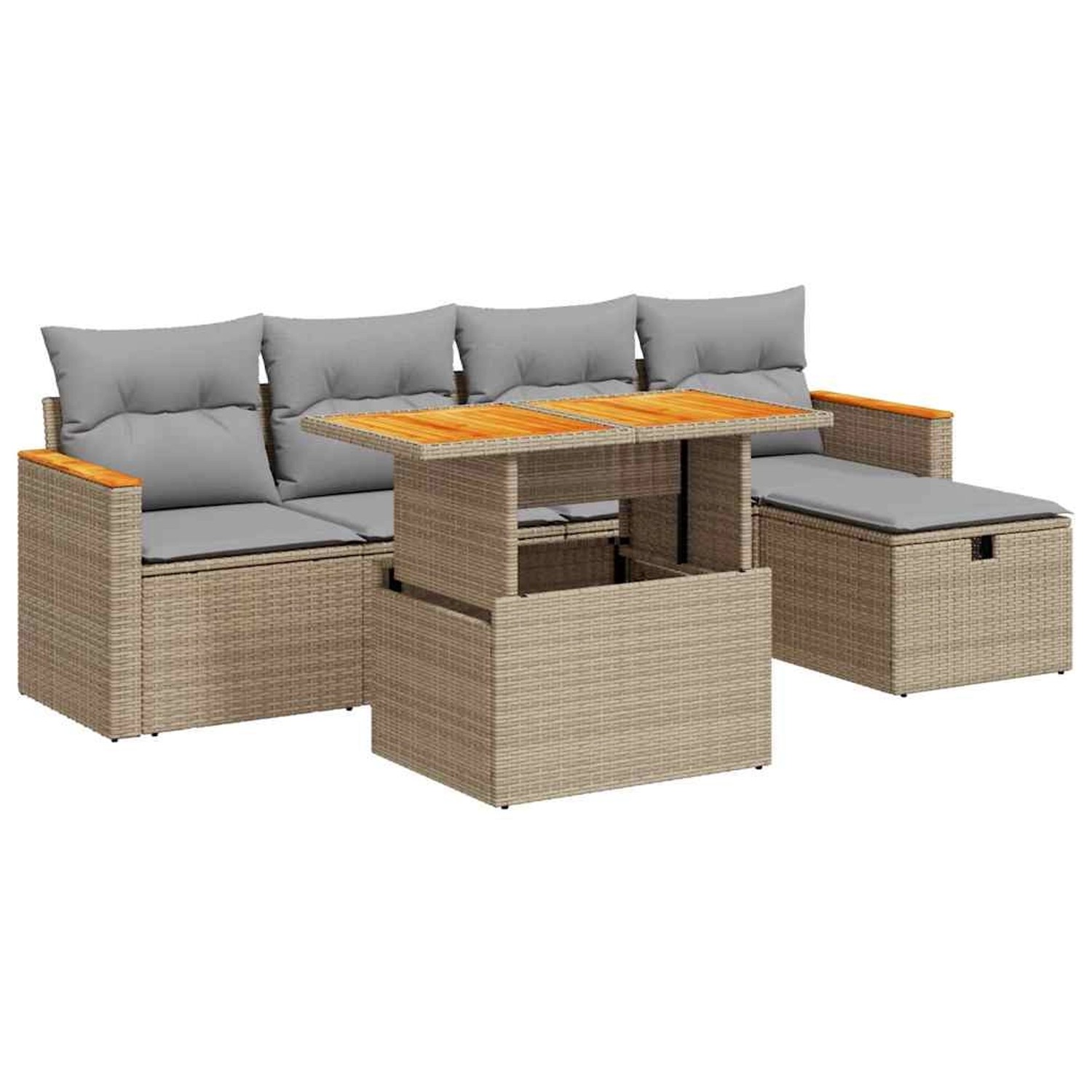 vidaXL 6-Tlg Garten-Sofagarnitur mit Kissen Beige Poly Rattan 3328109 günstig online kaufen