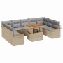 Beiges 10-tlg. vidaXL Garten-Sofa-Set mit Stauraum aus Poly Rattan. Gartenmöbel für Terrasse und Garten.