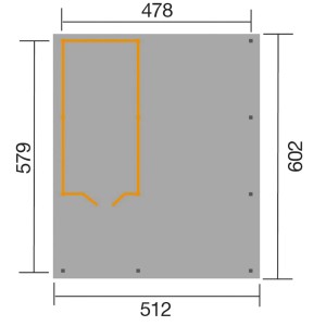 Grundriss Weka Einzelcarport 607 mit XL Geräteraum, Maße: 512x579 cm, 478x602 cm.