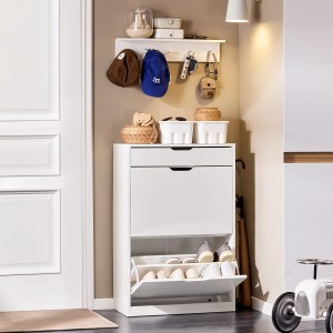 SoBuy Schuhkipper mit 2 Klappen Schuhschrank mit 4 Ablageflächen Weiß FSR180-W