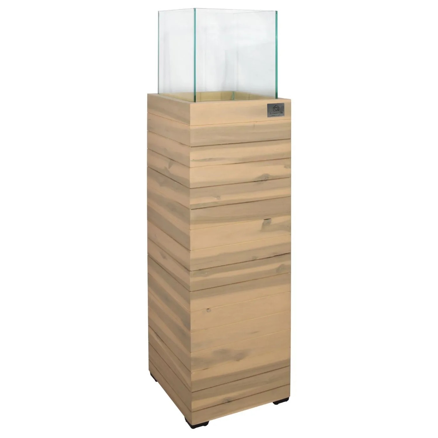 LAMORENDA Windlicht Akazienholz 26 x 26 x 100 cm Innen- und Außenbereich Weiß Gekalkt