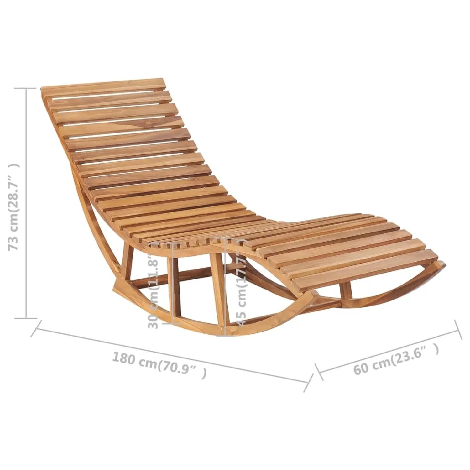 Schaukelliege aus Teakholz mit roter Auflage. Sonnenliege für Garten, Terrasse oder Balkon.