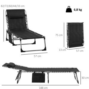 Schwarze Outsunny Sonnenliege faltbar mit Kissen für Garten. Robuster Stahlrahmen, verstellbare Rückenlehne, ideal für Outdoor.