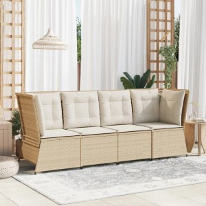 Beiges Furnicato Garten-Ecksofa aus Polyrattan mit Kissen für den Garten.