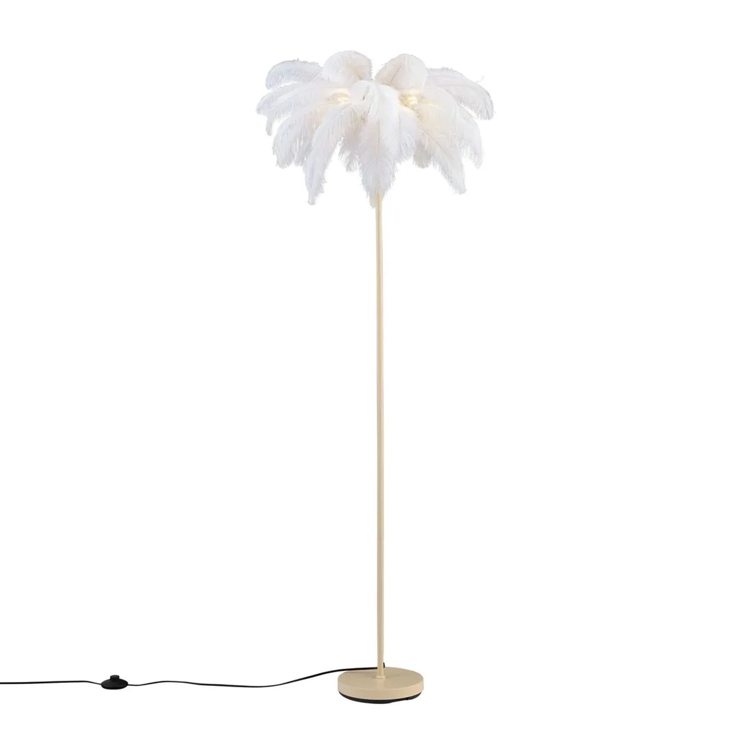 QAZQA Art-Deco-Stehleuchte Beige mit Weißen Federn Peahen