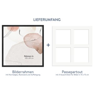 WANDStyle Galerierahmen schwarz, 40x40 cm für 4 Fotos. Bilderrahmen mit Passepartout für 15x15 cm Fotos.