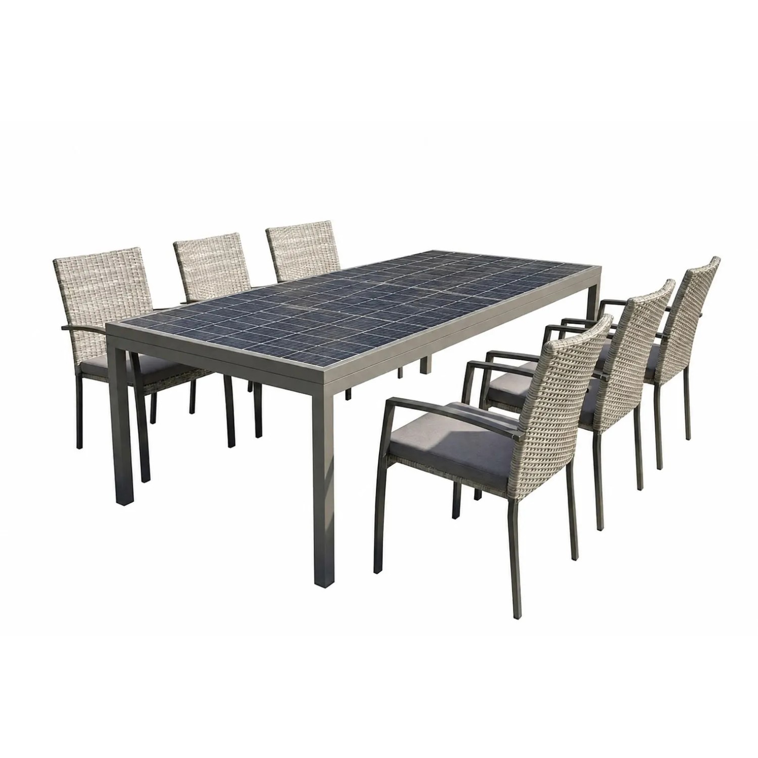 Jet-Line Gartenset Solartisch 450 W Modul mit Wechselrichter 800 W und 6 Stühlen