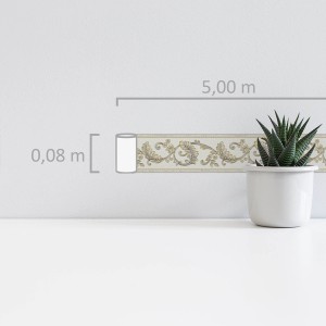 Selbstklebende A.S. Création Borte Barock in Gold und Silber, 5 m x 8 cm.