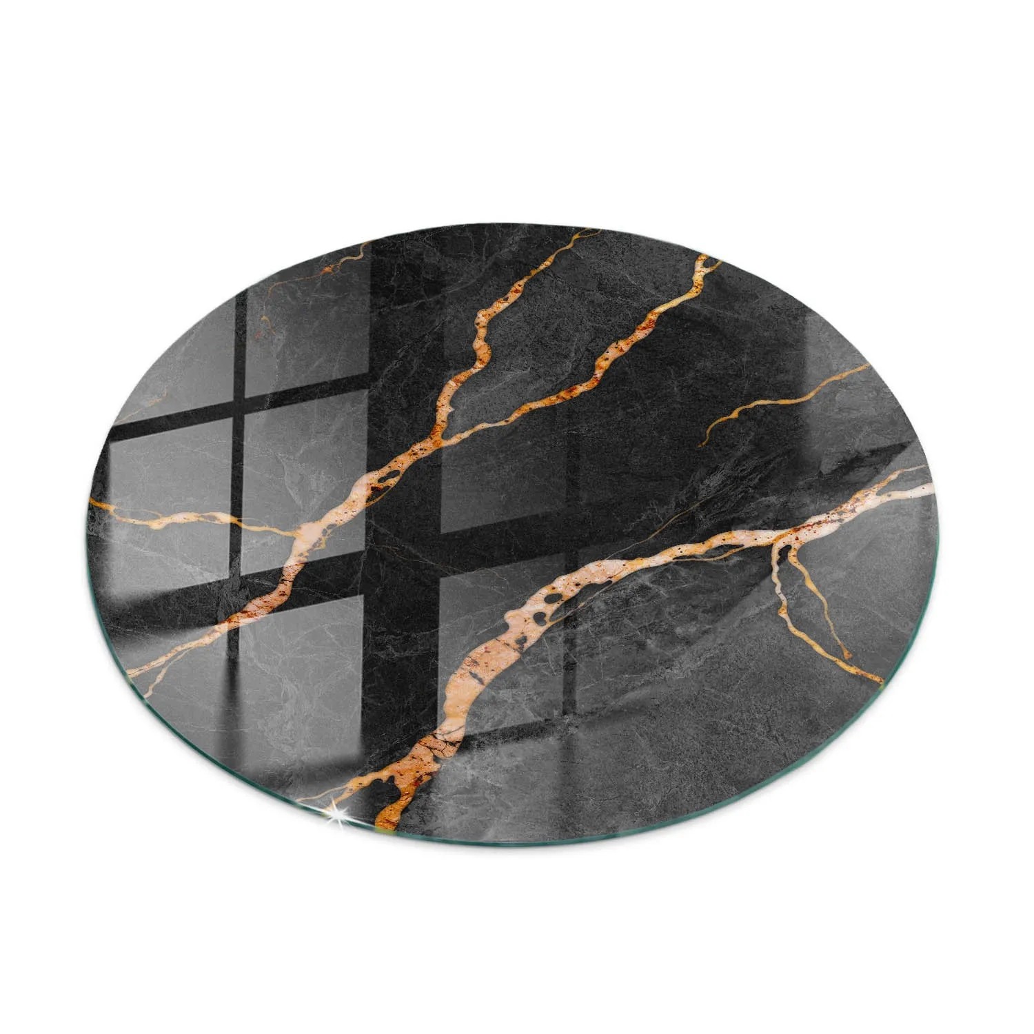 Tulup Tischplatte Marmormuster Mit Adern Glastischplatte 60x60 Cm Schwarz Tischplatte Runde Glasplatte Für Tisch Tischplatte Aus Glas