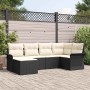 Schwarzes 6-tlg. vidaXL Garten-Sofa-Set aus Poly Rattan mit beigen Kissen.
