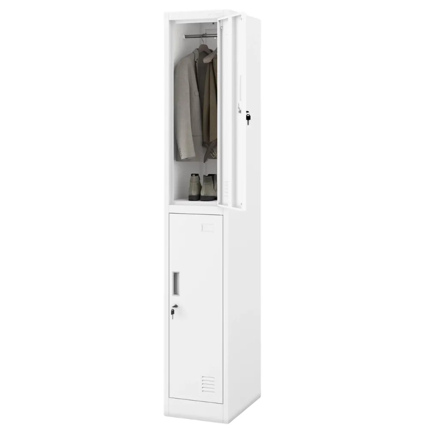 JAN NOWAK Umkleideschrank Spind IGOR 2 Abteile Etikettenhalter Lüftungsschlitze Umkleidespind Schließfachschrank 185x31,7x45cm Weiß