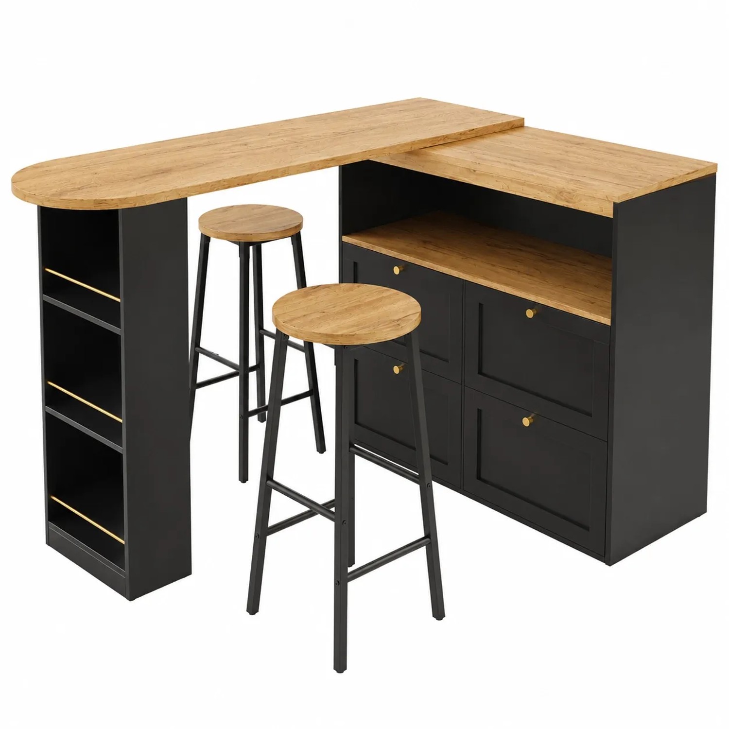 Merax Barset Kücheninsel mit 2 Barhockern Holzoptik