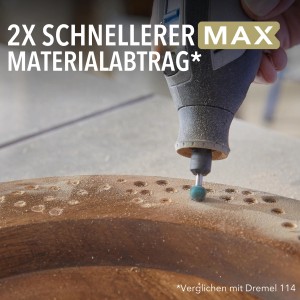 Dremel Raspelfräser 9951 im Einsatz: Kugelförmiger Fräser für Holzbearbeitung mit Miniaturwerkzeug.