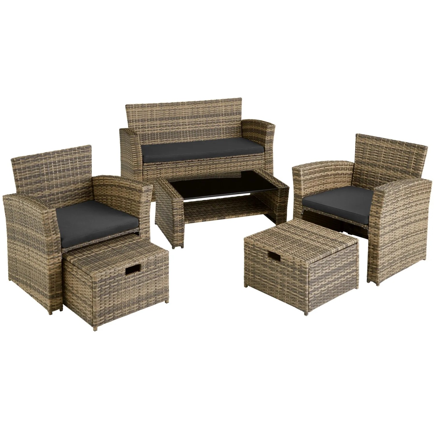 Tectake Rattan Sitzgruppe Modena Für 4 Bis 6 Personen Widerstandsfähig  129 x 68 50 x 75 cm Natur