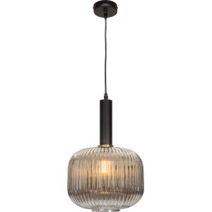 Pendelleuchte Midnight Mystery mit Rauchglas, Ø 25 cm. Deckenleuchte mit geriffeltem Glasschirm im Vintage-Stil.