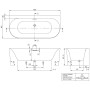 Technische Zeichnung: Villeroy & Boch Loop & Friends Vorwand-Badewanne, 180x80 cm, ovale Form, Maße.