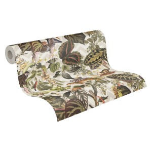 Michalsky Living Vliestapete Dschungel beige/braun mit Zebra, Affe und Pflanzen.