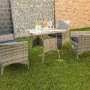 4-teiliges Acamp Lounge-Set Nina aus grau-meliertem FlexMesh-Geflecht mit Tisch, Sofa und Sesseln.