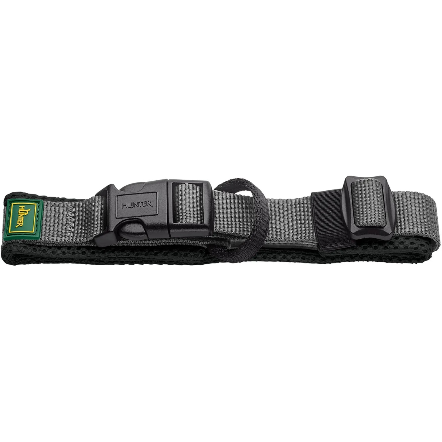 Hunter Maldon Hundehalsband, Größe L, schwarz-grau, mit atmungsaktiver Polsterung und Adresslabel.