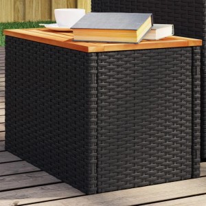 Schwarze vidaXL Garten-Beistelltische (2 Stk.) aus Rattan mit Holzplatte. Ideal für Terrasse und Garten.