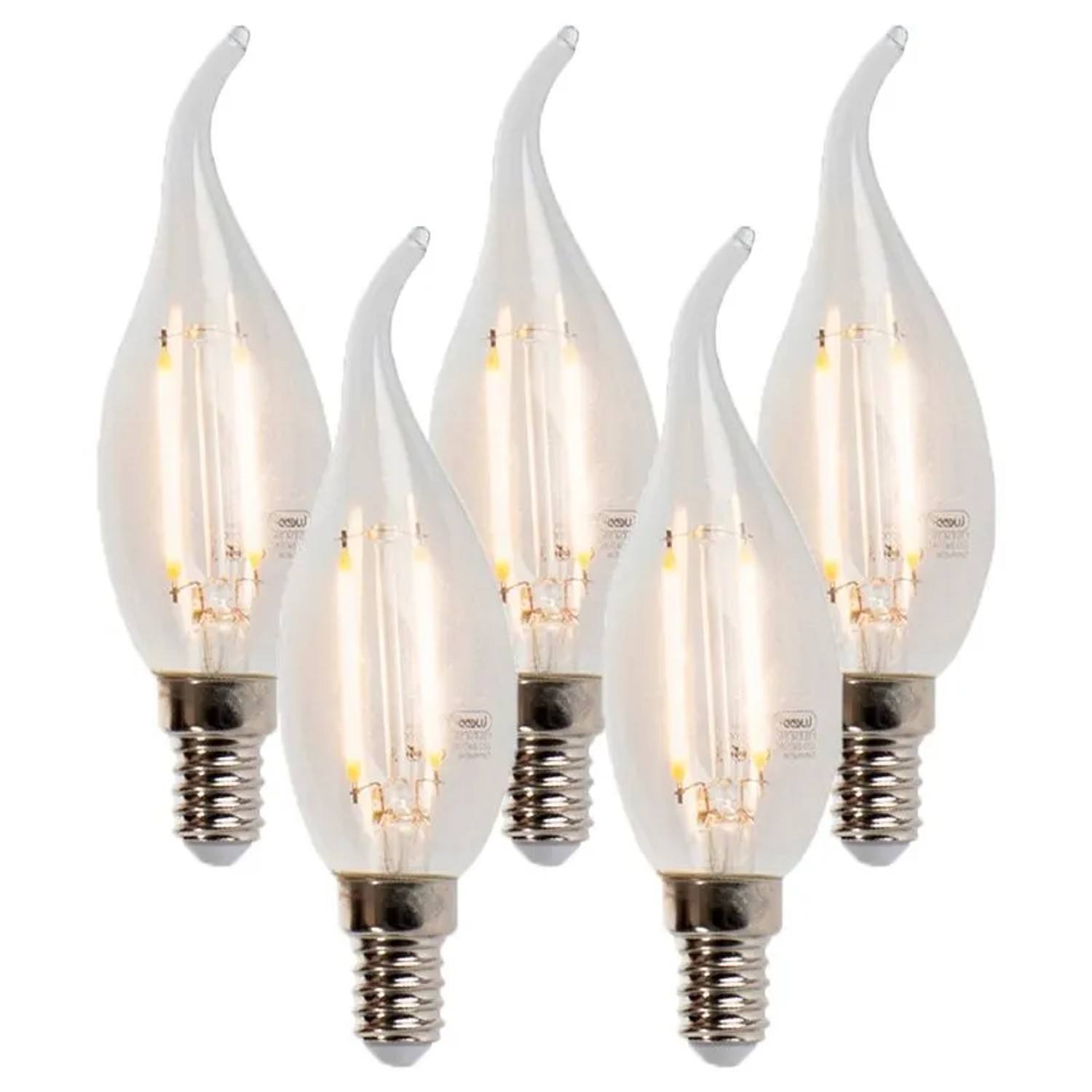 LUEDD Set mit 5 Dimmbaren E14 LED Kerzenlampen mit Filamentspitze, 250,m, 2700 K