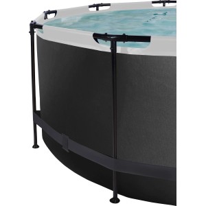 Detailansicht des runden Exit Black Leather Stahlrahmen Pools, ø 360x122 cm, mit schwarzem Lederprint.