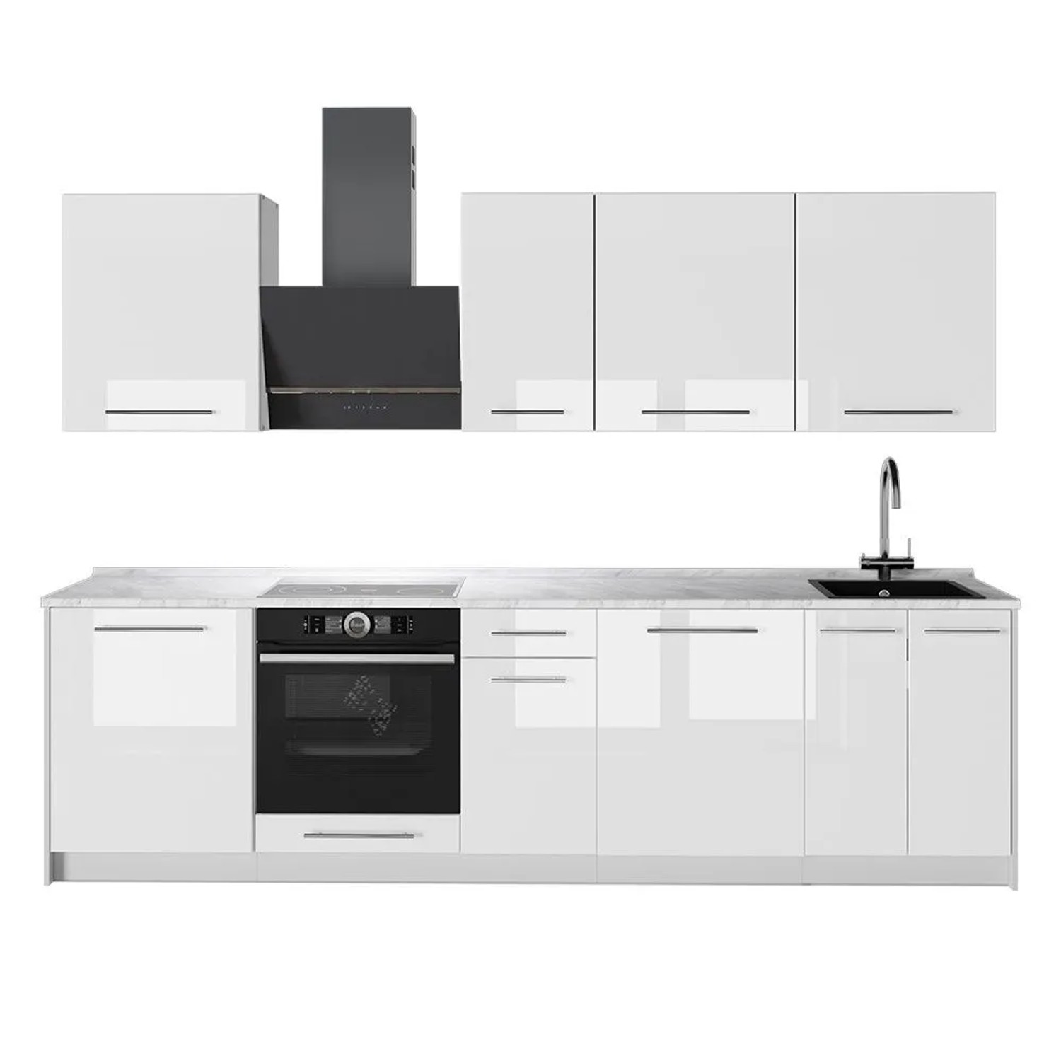 Vicco Küchenzeile Fame-Line Weiß Hochglanz/Weiß 280 x 82 AP Marmor Art Nr 64242