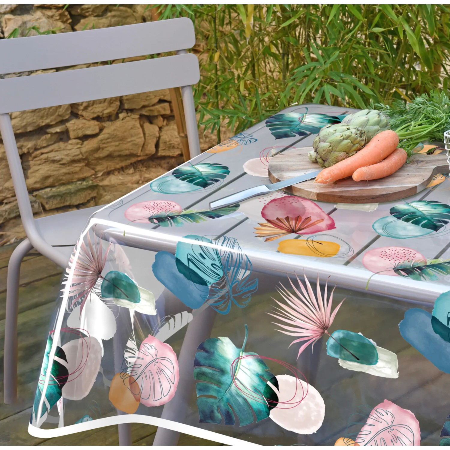 gartentisch folie Venilia Tischschoner Playful Leaves Bunt-Mix 140 cm x 20 m Personalisierung PJ