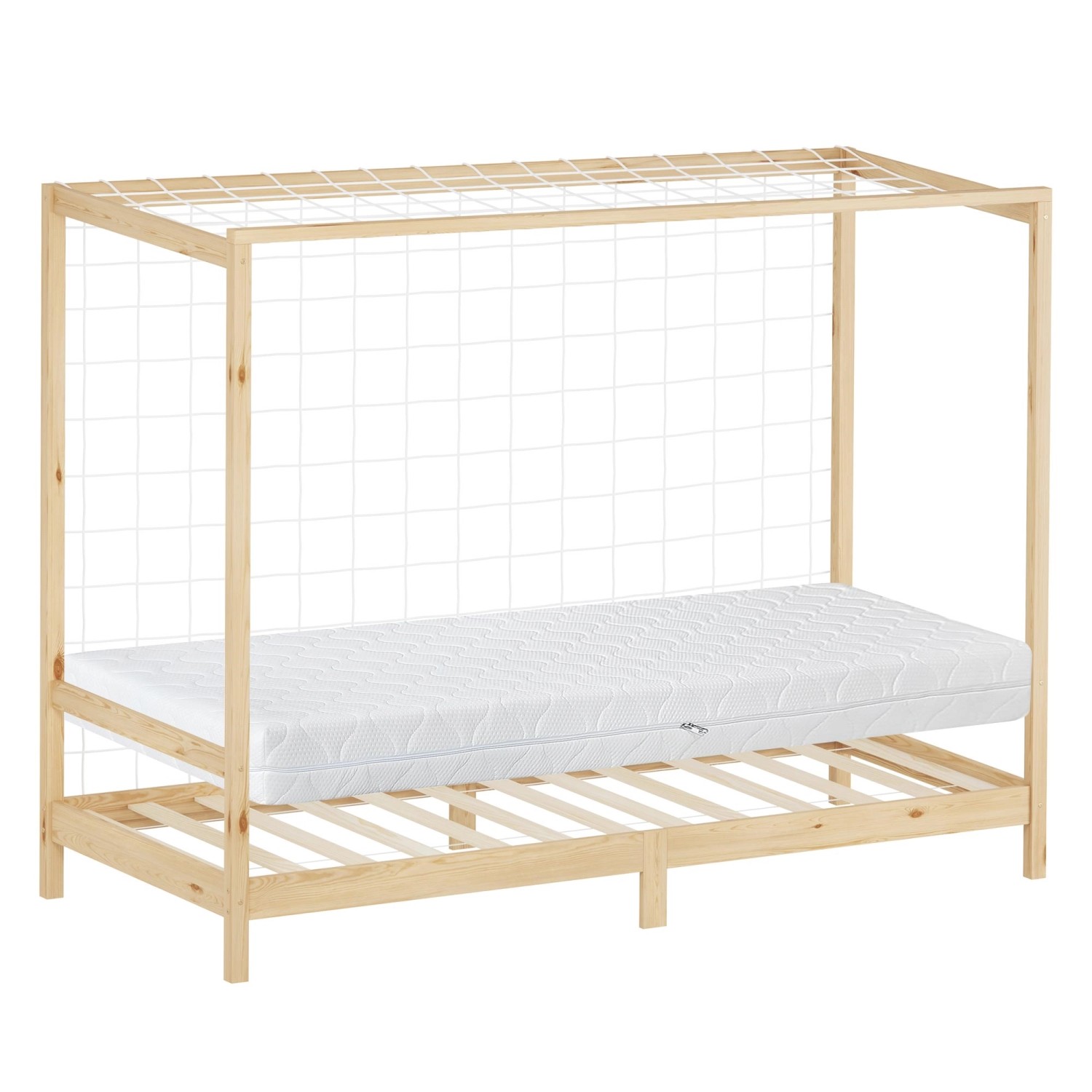 ML-Design Kinderbett Fußballtor 90x200 cm mit Matratze H16 cm Natur