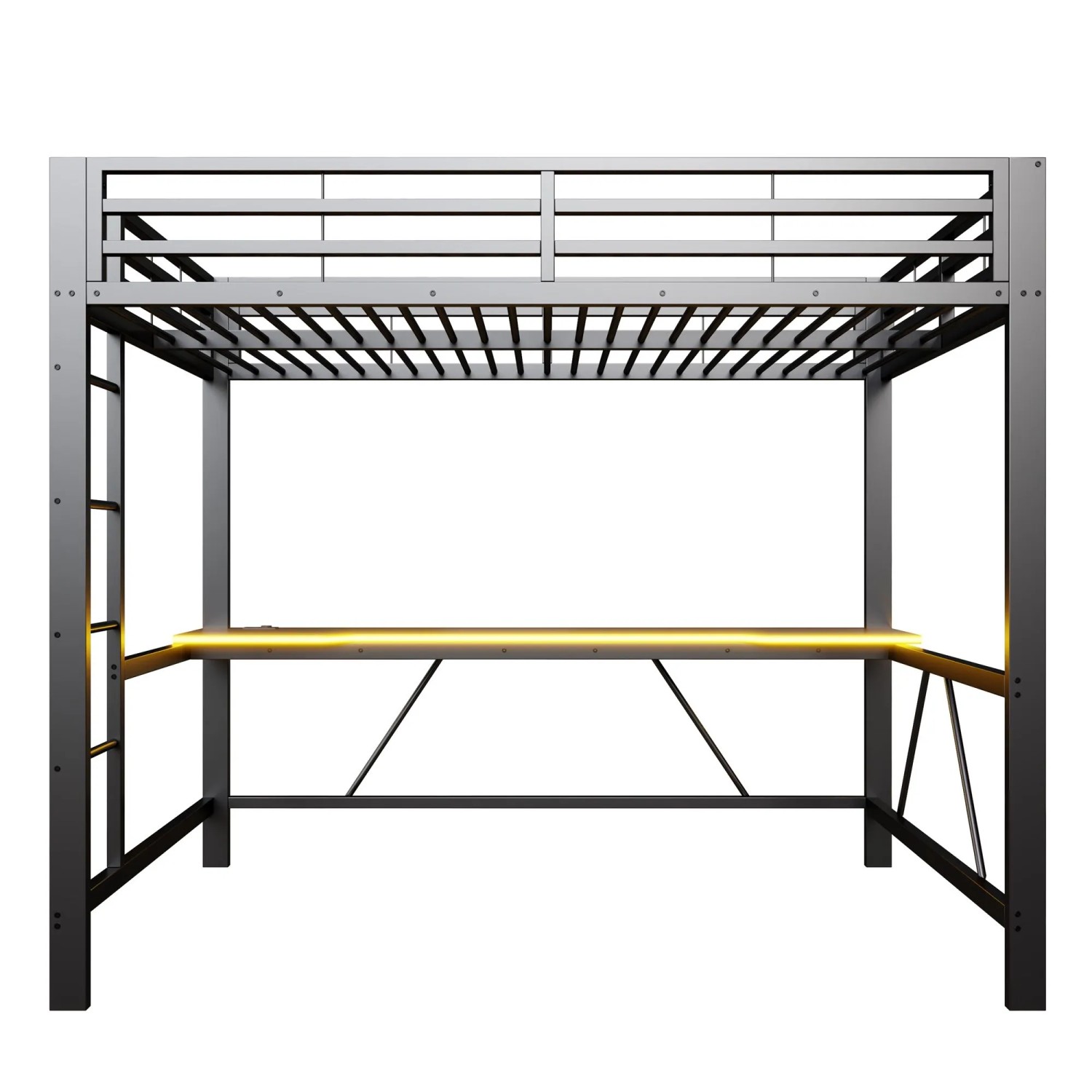 Merax Gaming Metall Hochbett 140x200 cm Mit Schreibtisch USB LED Schwarz