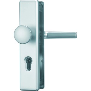 Abus Schutzbeschlag KLN314, Neusilber, für Türstärke 32-47mm, mit Griffplatte außen und Drücker innen.