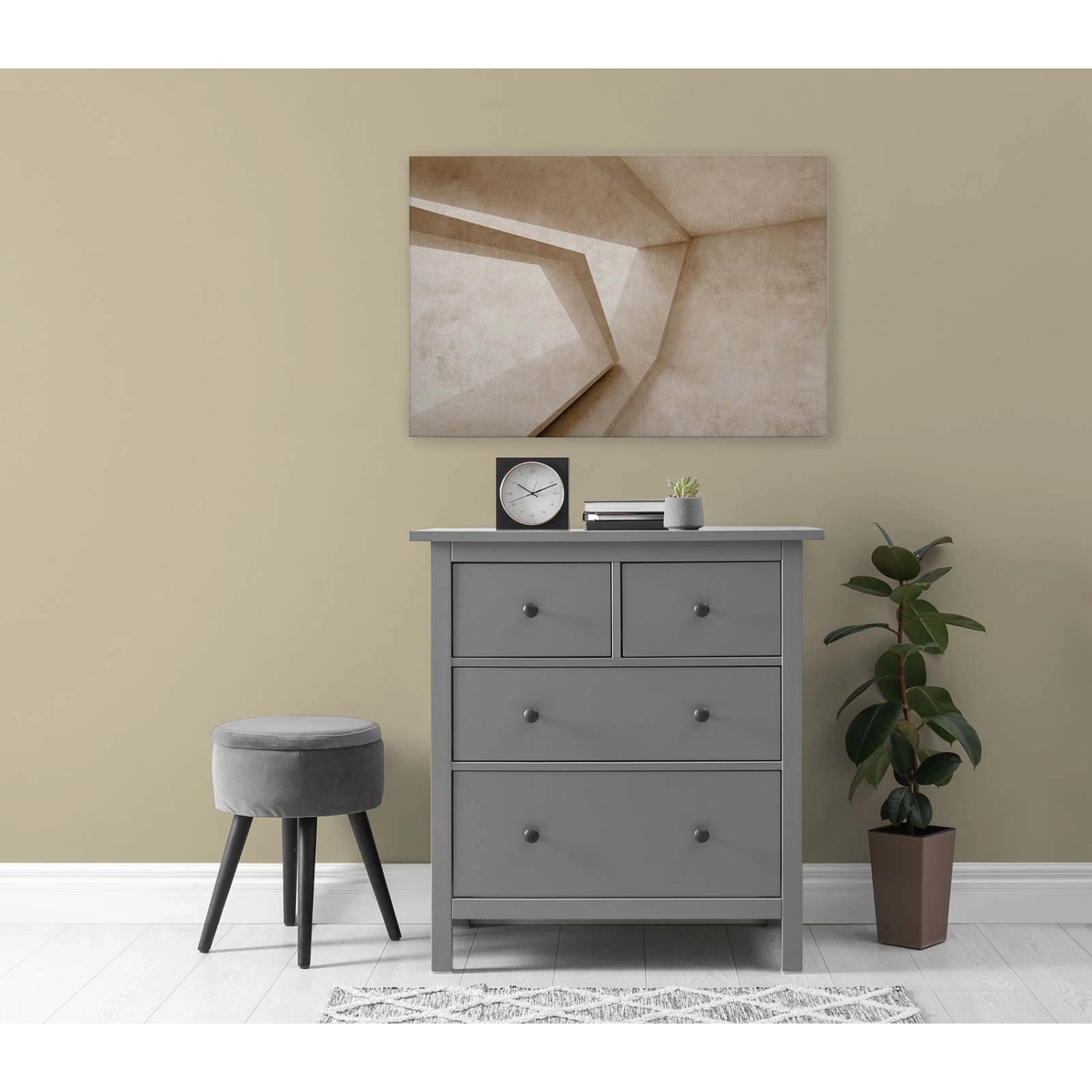 Bricoflor Bild 3D In Beige Industrial Wandbild Geometrisch Ideal Für Schlafzimmer Und Büro Leinwandbild 90 X 60 Cm In Be