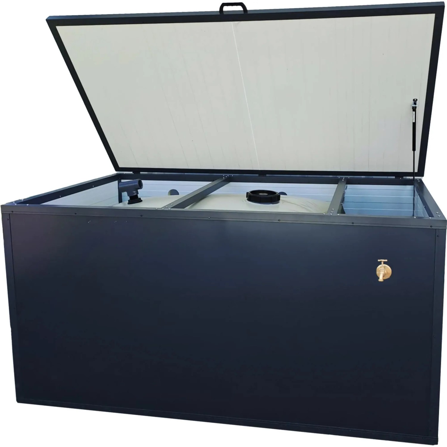CF Tank+ Wasserspeicher Wassertank für Regenwasser mit Alu Verkleidung Wasserhahn Pumpe und Anschlussmaterial