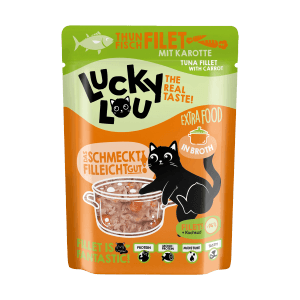 Lucky Lou Katzen-Nassfutter Thunfisch & Karotte in Brühe, 70g Portionsbeutel.