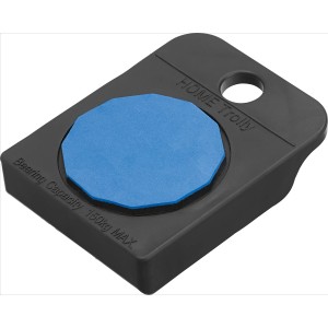 Schwarzer Möbelroller mit blauer, drehbarer Auflagefläche, max. 150 kg Traglast.