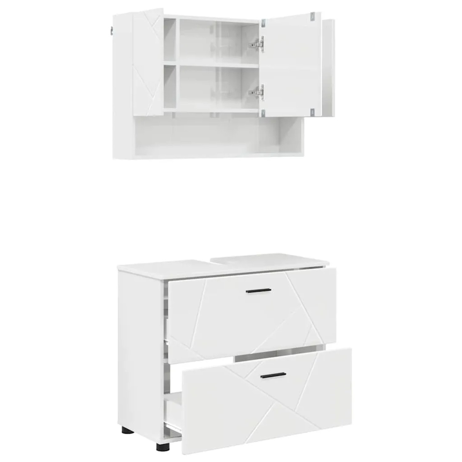 vidaXL Badezimmermöbel-Set 2-Tlg Hochglanz-Weiß Sperrholz und Metall 3393017