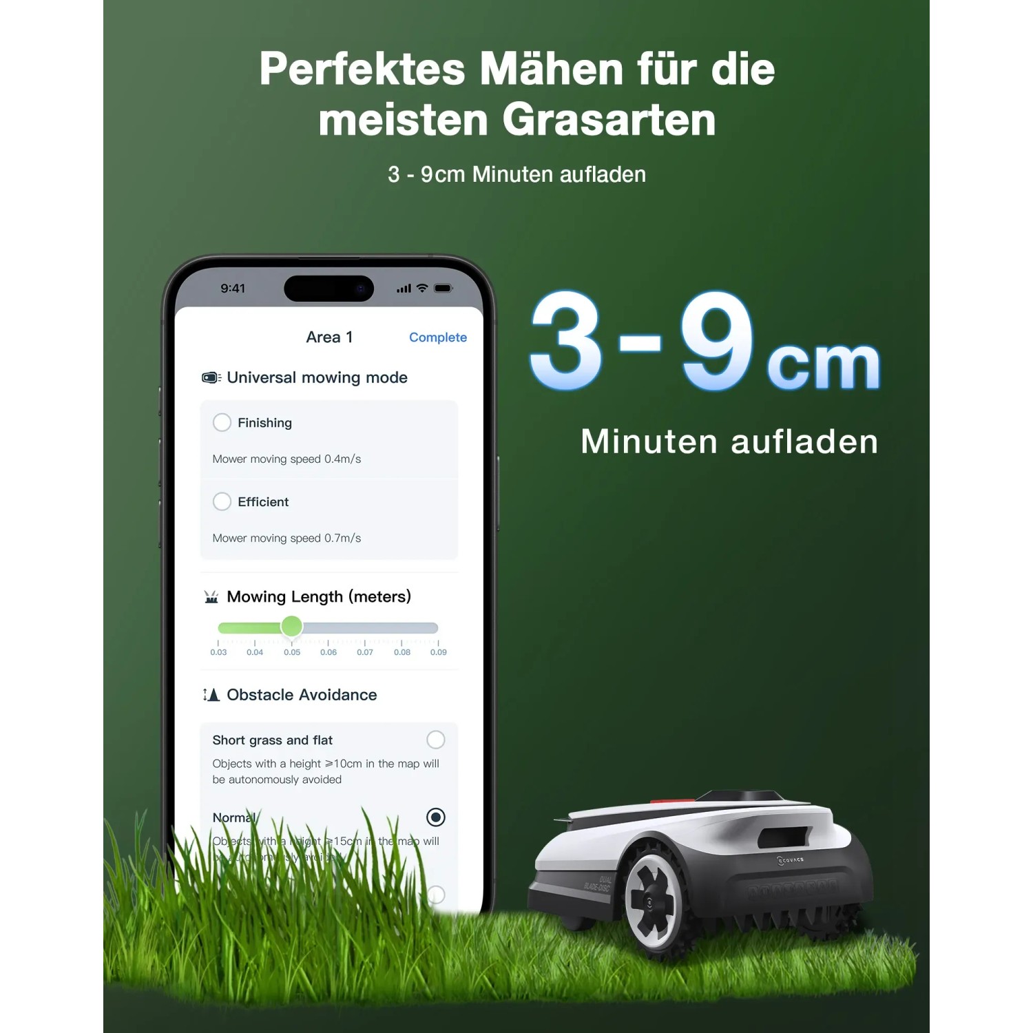 Ecovacs Goat O800 RTK Mähroboter mit App-Steuerung und Hinderniserkennung im Garten.