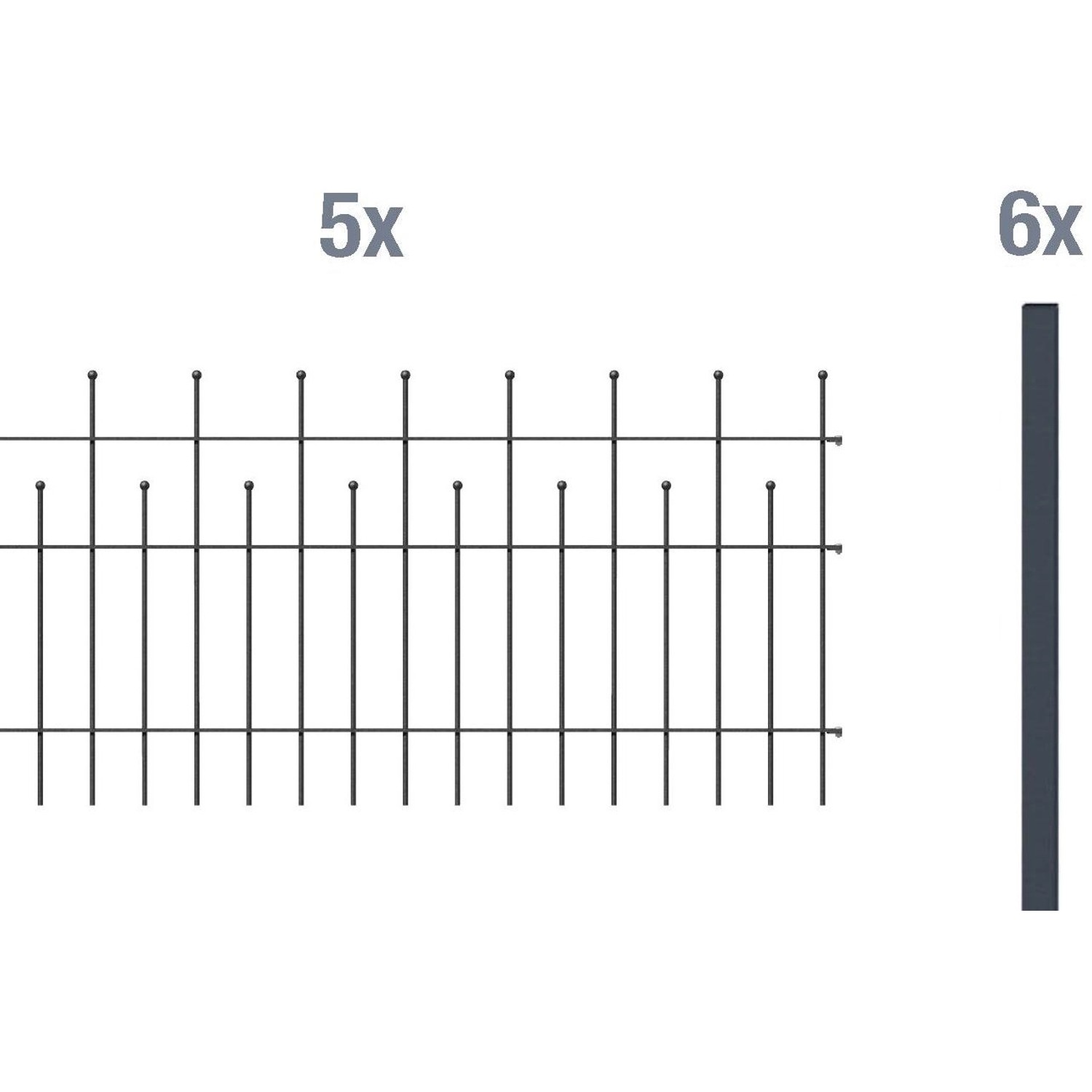 Metallzaun Grund-Set Madrid Anthrazit z. Einbetonieren 50 cm x 1000 cm