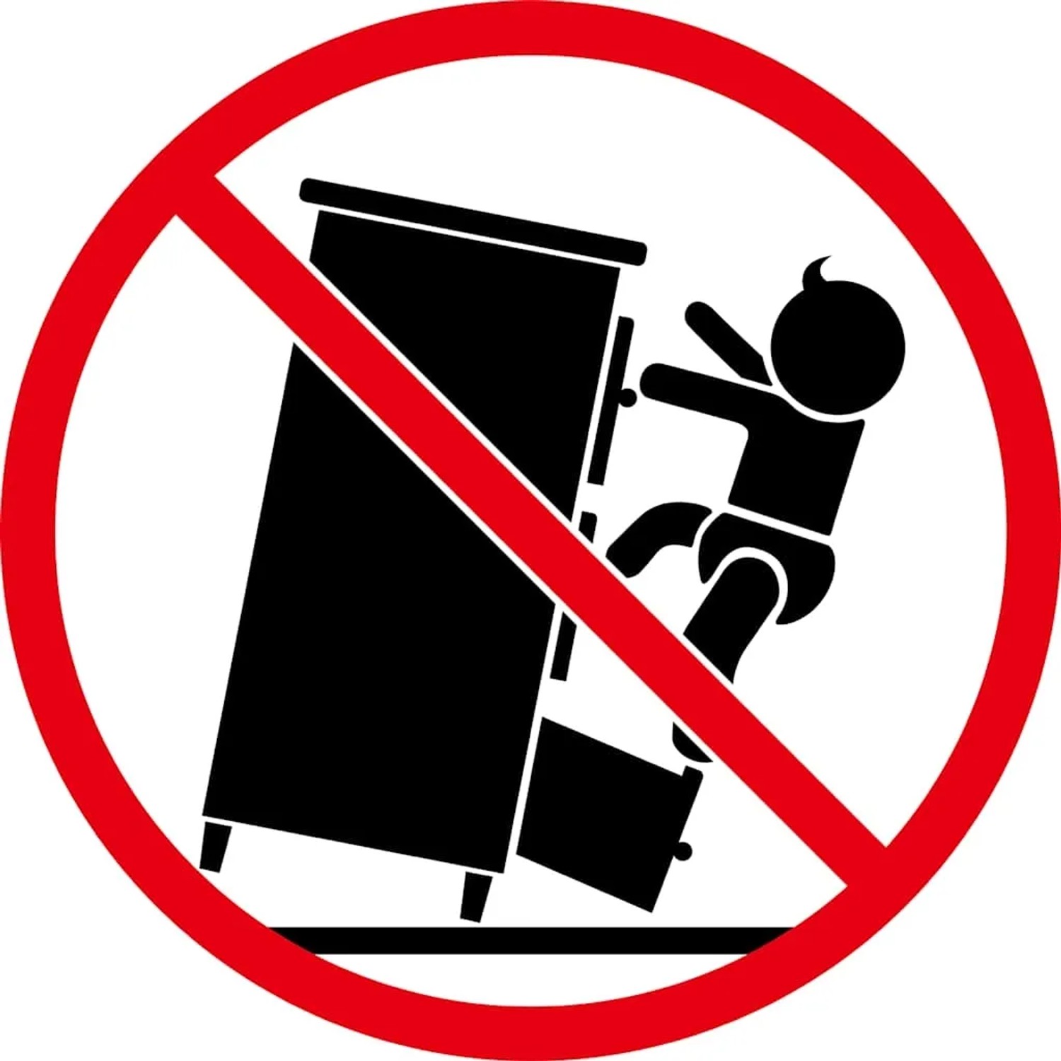 Symbol: Kippgefahr durch Schuhschrank. Möbel an der Wand befestigen!