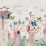 Fototapete mit Aquarell-Waldmotiv für Kinderzimmer in Beige, Braun, Grün und Blau.