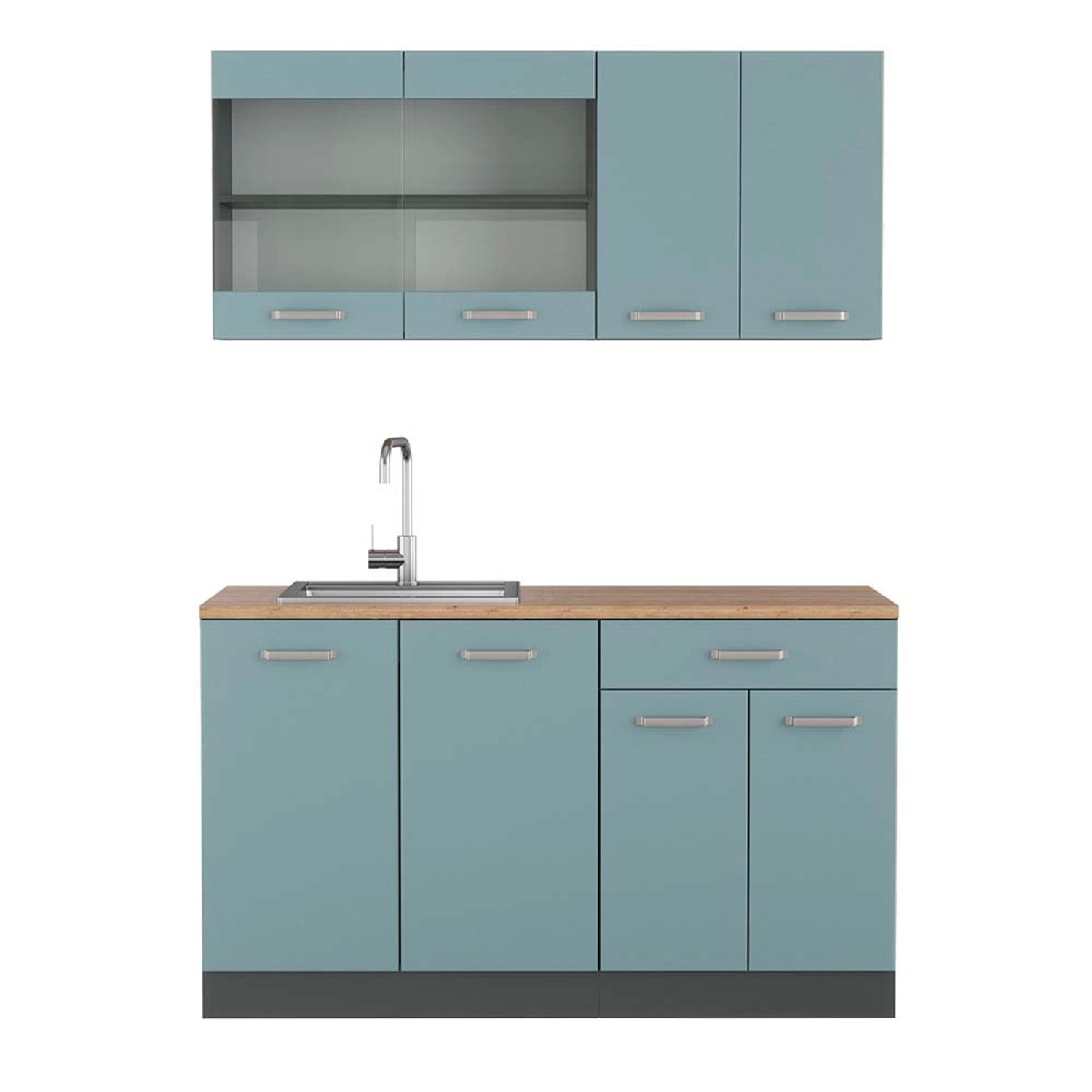 Vicco R-Line Singleküche Blau-Grau/Anthrazit 140 cm AP Eiche günstig online kaufen