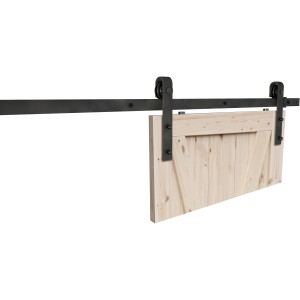 Radex Schiebetürsystem Rea (85-105 cm) mit Holztür und schwarzer Laufschiene.