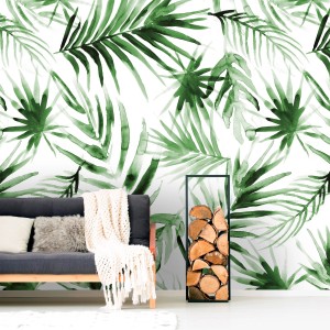 Art for the Home Fototapete Sandra, 280x200 cm, mit grünem Blätter-Aquarellmuster.