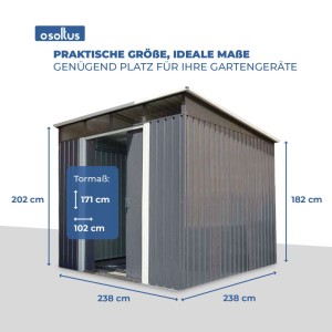 osoltus Metall Gerätehaus Pultdach Geräteschuppen  238 cm x 238 cm 5,6 m²