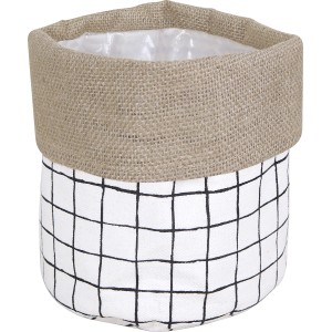 Schwarz-weißer Pflanzkorb mit Gittermuster, Ø 15 cm, aus Baumwolle. Übertöpfe für den Wohnbereich.