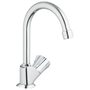 Grohe Costa Kaltwasser-Standventil mit schwenkbarem Auslauf und blauem Griff.