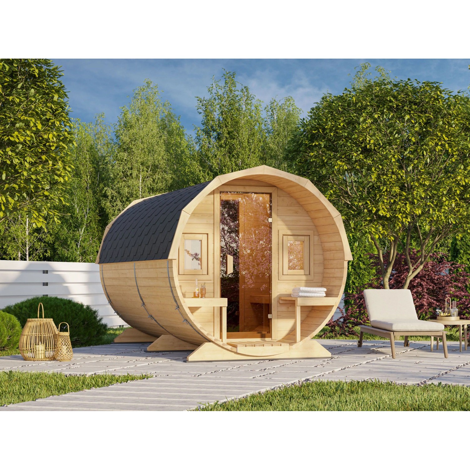 Fjordholz Fass-Sauna Modell Alvin mit Glastür